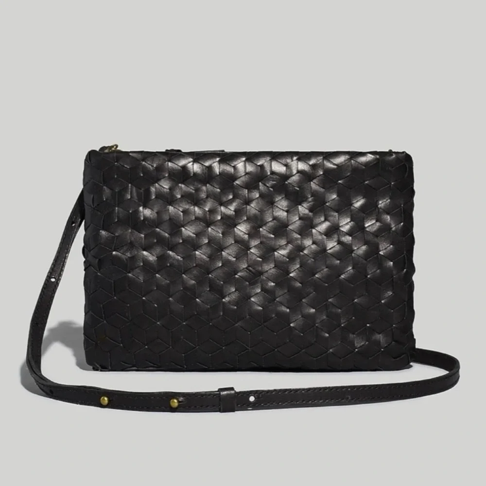 Madewell The Puff Crossbody Bag True Black Woven Leather - Picture 4 of 10